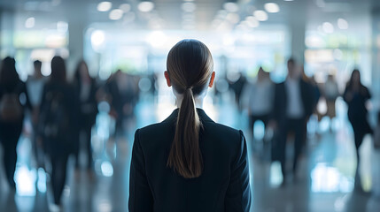 Photo realistic conceptual image of an employee merging with an exit interview symbol, representing the conclusion of their work tenure. Perfect for business and HR advertisement p