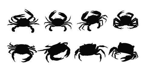 Sea Crab vector silhouette collection. Sea animal Crab black icon illustration. © Vectorhive