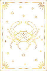 Tarot card with cancer zodiac style. Simple line art style.