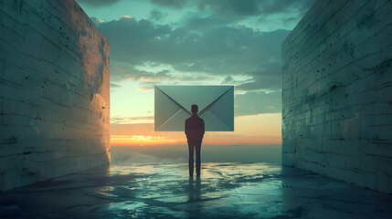 Photo realistic of Employee with farewell email concept: An employee s profile merged with a departure email for business and HR ads