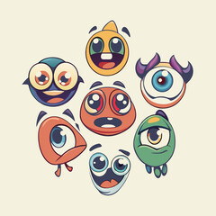 vector colorful cartoon eyes expression set