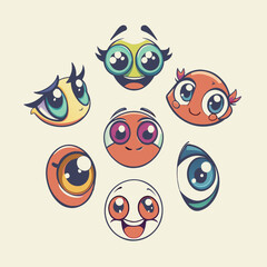 vector colorful cartoon eyes expression set
