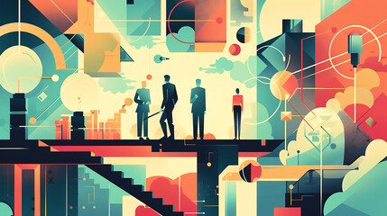 Conceptual office illustration Imagining a workplace that includes space and employees