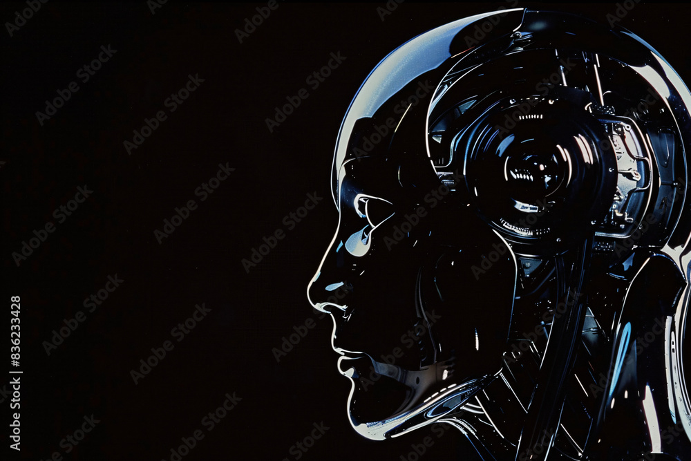 Aufkleber futuristic robot's profile in a dark setting showing detailed metallic features and a sleek design