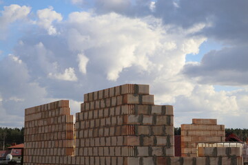 Residential buildings under construction. unfinished house in construction site