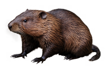 Detailed realistic image of a brown beaver on a transparent, white background, png, suitable for wildlife themes