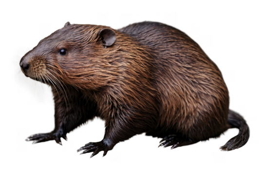Detailed realistic image of a brown beaver on a transparent, white background, png, suitable for wildlife themes
