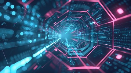 Obraz premium Futuristic hexagon vector, technology concept, 3d landscape, big data