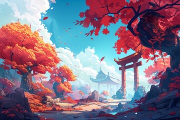 abstract watercolor painting of temple