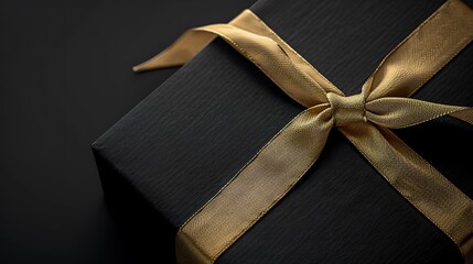 Sophisticated Black Present Wrapped in Shimmering Golden Ribbon - Ideal for Christmas, Birthdays, and Anniversaries