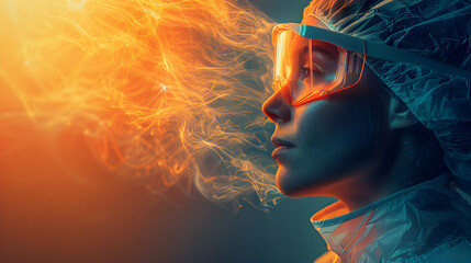 Healthcare Worker Profile Blended with Heatwave Imagery for Climate Change Advertisements