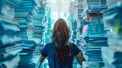 Photo realistic HR manager with employee records concept, showcasing documentation in layoffs. Ideal for business and HR ads on Photo Stock platform