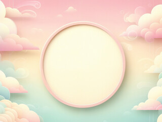 Pink background with clouds and round empty frame for text. AI