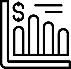 Black outline icon representing financial growth and income increase with a dollar symbol