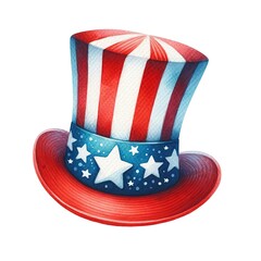 The classic red, white, and blue Uncle Sam hat. watercolor illustration.