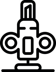 Black and white line art icon featuring a vintage space rocket design