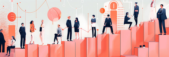 Conceptual office illustration Imagining a workplace that includes space and employees