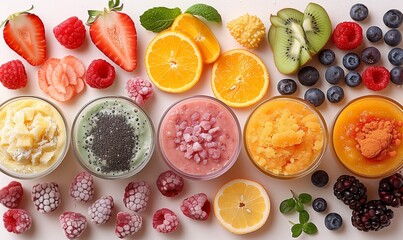 Colorful Display of Fresh Fruit and Yogurt Parfaits