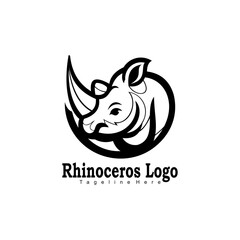 Rhino Head Logo Design with Large Horn