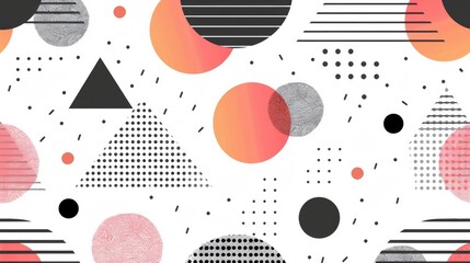 Minimalist Pattern with Circles, Dots, and Zigzag Lines on White Background