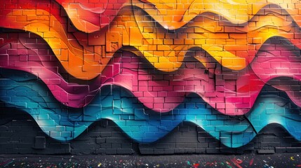 A colorful graffiti lines on brick wall, background