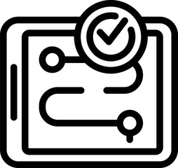 Digital project approval checkmark icon for business concept, workflow management, and project validation in black and white vector graphic element for user interface and organizational tool
