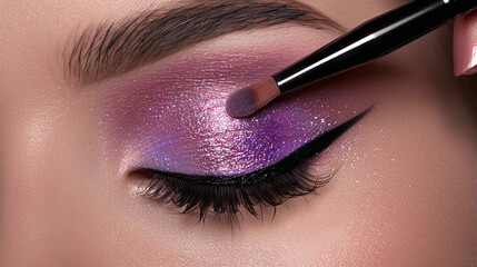 Beautiful woman with professional makeup. Female closed eye close-up. Eye makeup for eyebrows and eyelashes. 