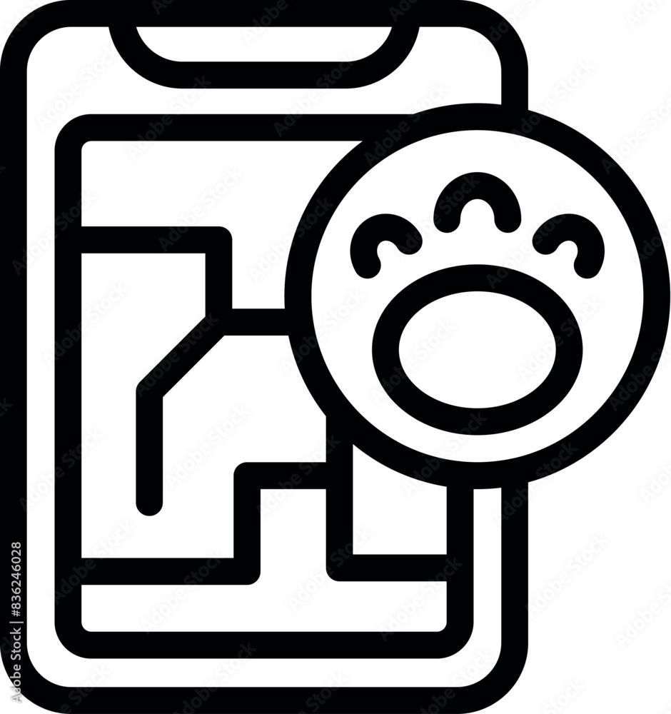 Poster black line art of a smartphone displaying a map app with a location pin, symbolizing navigation
