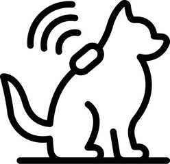 Minimalist black and white line art illustration of a modern and futuristic dog representing wireless technology and connectivity, with a strong wifi signal symbol