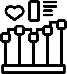 Love meter concept icon with heart progress bar and relationship status emotional indicator vector illustration. Simple graphic black and white design concept for minimalistic user interface gauge