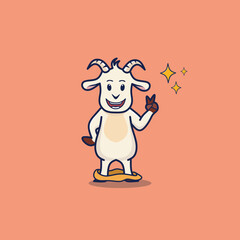 Cute Goat With Peace Sign Hand Vector Icon Illustration. Animal Icon Concept Isolated Premium Vector. Flat Cartoon Style