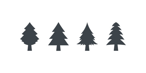 Set of Christmas tree vector on white background. Black color tree vector on whit background. Vector illustration