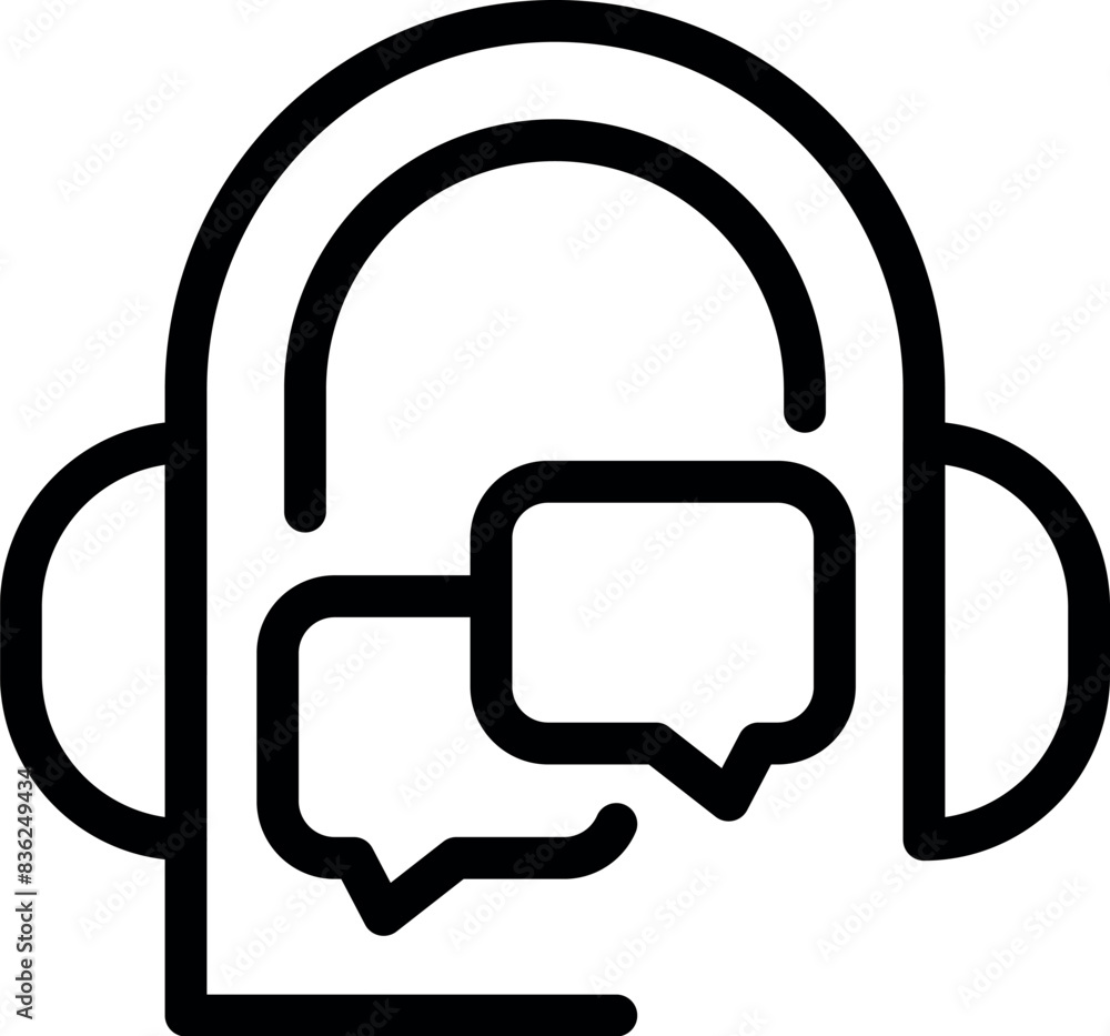Poster minimalist design vector illustration of chat headphones line icon for communication and customer se