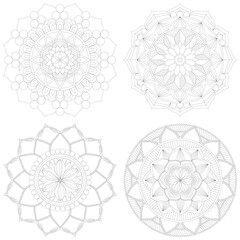 Set of 4 Editable and Scalable Vector Mandala Templates for Tattoo and Zen Art