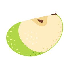 Fresh green apple slice icon. Healthy vegetarian snack, cut apple for design. Sliced on pieces apple. Hand drawn trendy flat style isolated Vector illustration