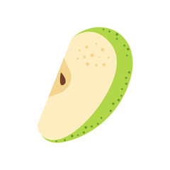 Fresh green apple slice icon. Healthy vegetarian snack, cut apple for design. Sliced on pieces apple. Hand drawn trendy flat style isolated Vector illustration