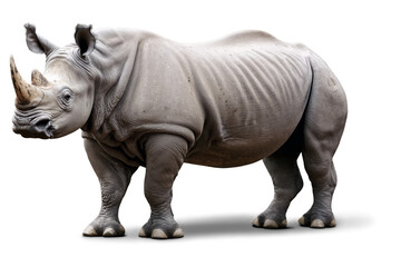 Fototapeta premium A detailed, lifelike image of a rhinoceros standing on a transparent, white background in a png file format