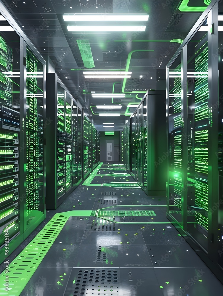 Poster sustainable it infrastructure a 3d rendered image of a modern and energy efficient data center