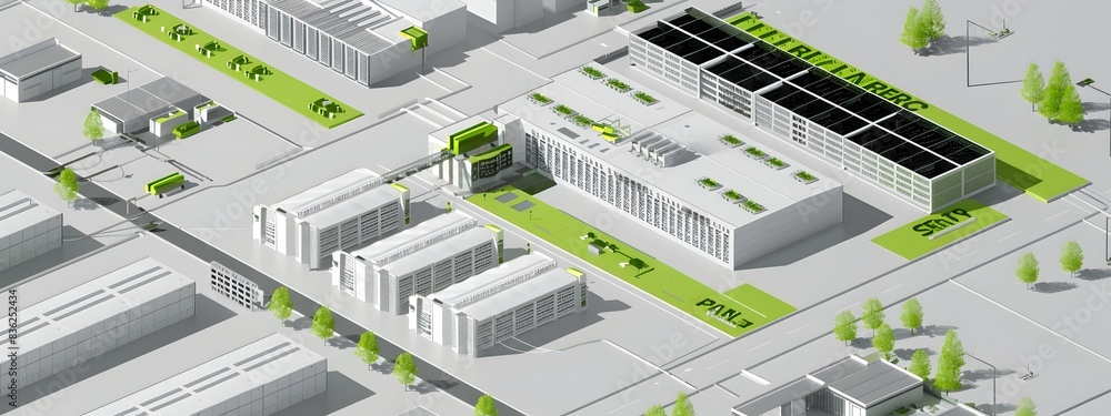 Poster green energy data center map sustainable layout and infrastructure design