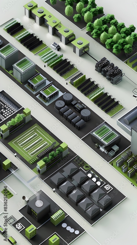Poster sustainable data center layout green and renewable energy efficient digital infrastructure design