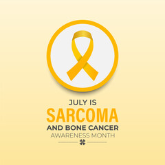 Vector Illustration Sarcoma and Bone Cancer Awareness Calligraphy Poster Design. Realistic Yellow Ribbon. Bone Cancer, background.