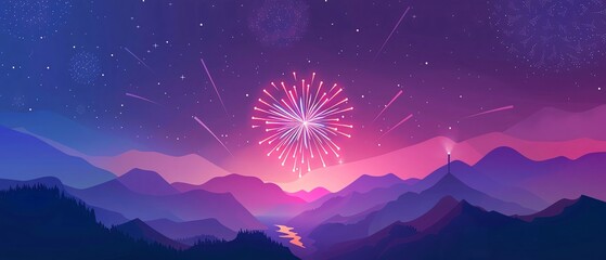 Vector illustration of a fireworks display over the Statue of Liberty on the 4th of July