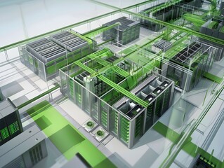 EcoFriendly Data Center Infrastructure A D Rendered Plan with Green Designs