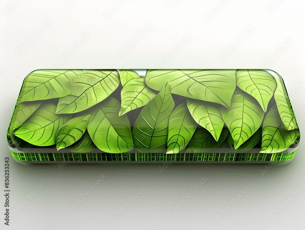 Aufkleber d rendered green energy data storage device with leaf patterns