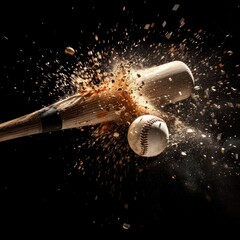 A baseball bat hit the ball on black background