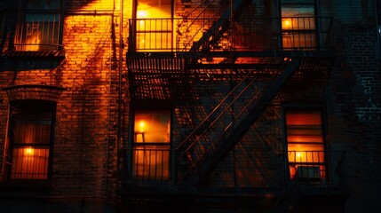 A building with a fire escape and a staircase