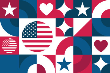 4th of July. Happy Independence Day. USA. Seamless geometric pattern. Template for background, banner, card, poster. Vector EPS10 illustration.