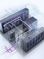 EnergyEfficient Data Center Diagram in D Rendering