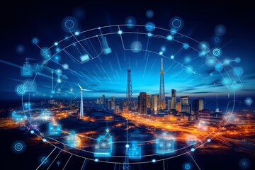 Obraz premium Advancing Energy Sustainability with the Smart Grid, IoT, Technology Concept, Background