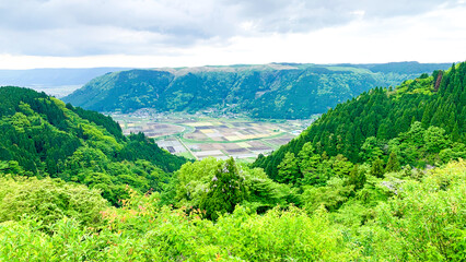 Naklejka premium 熊本県阿蘇市の城山レストハウスから見える絶景